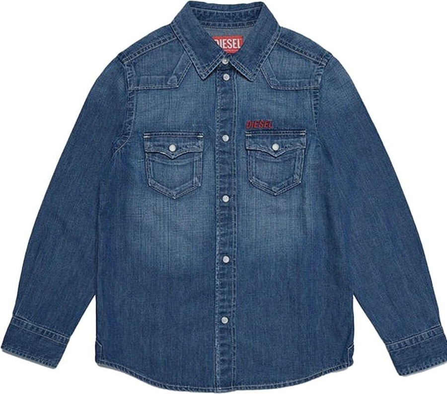 Kids Diesel T-Shirts | Diesel Denim Shirt Blauw