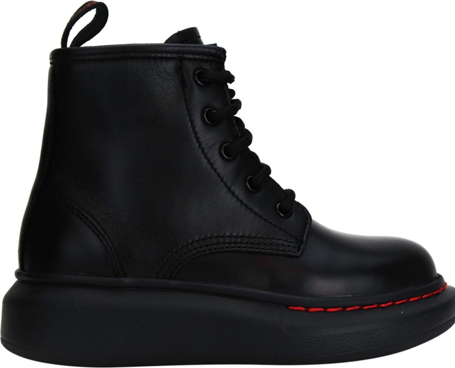 Kids Alexander McQueen Schoenen | Alexander Mcqueen Hybrid Lace Up Boot Black Zwart