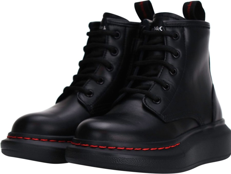 Kids Alexander McQueen Schoenen | Alexander Mcqueen Hybrid Lace Up Boot Black Zwart