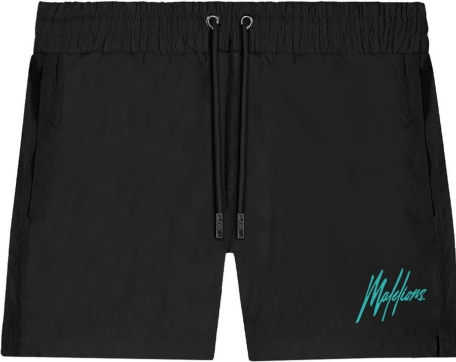 Heren Malelions | Malelions Atlanta Swimshort - Black/Turquoise Zwart