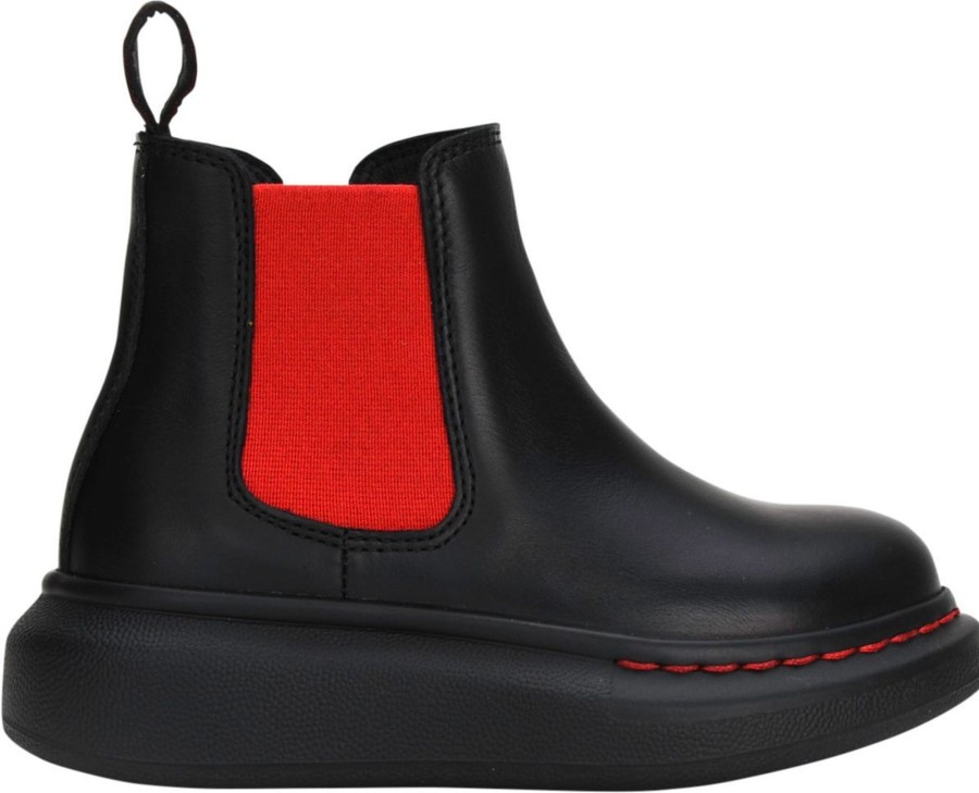 Kids Alexander McQueen Schoenen | Alexander Mcqueen Hybrid Chelseaboot Black/Red Zwart