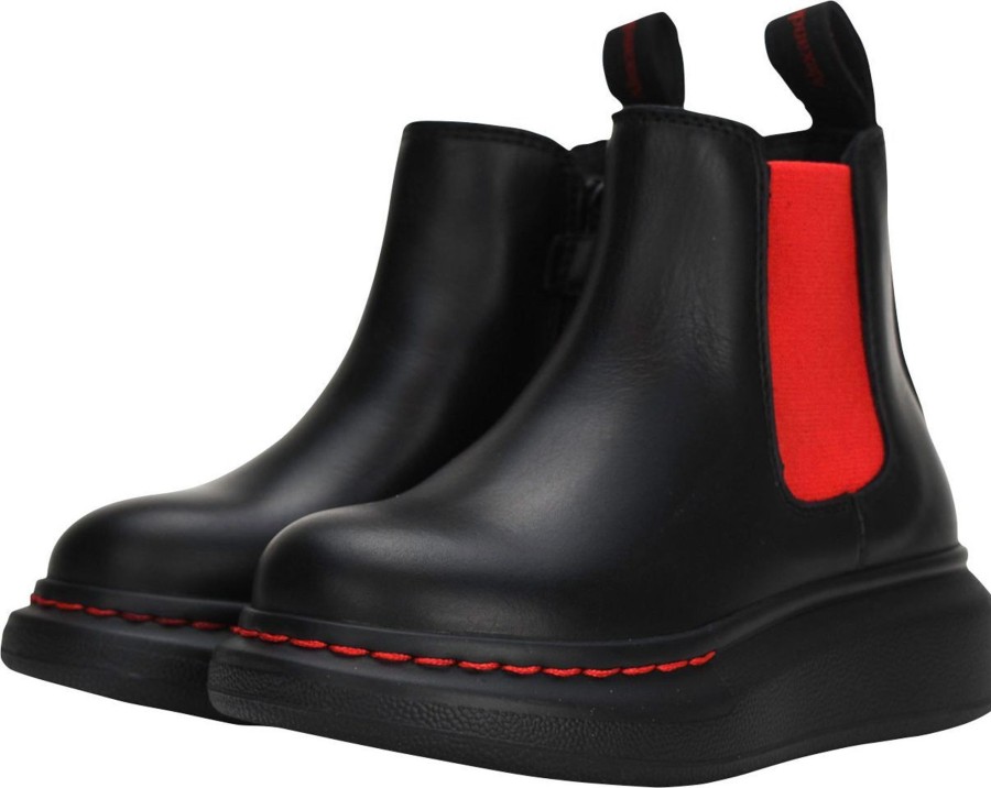 Kids Alexander McQueen Schoenen | Alexander Mcqueen Hybrid Chelseaboot Black/Red Zwart