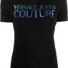 Dames Versace Jeans Couture | Versace Jeans Couture T-Shirt Iridescent Stretch Black Zwart