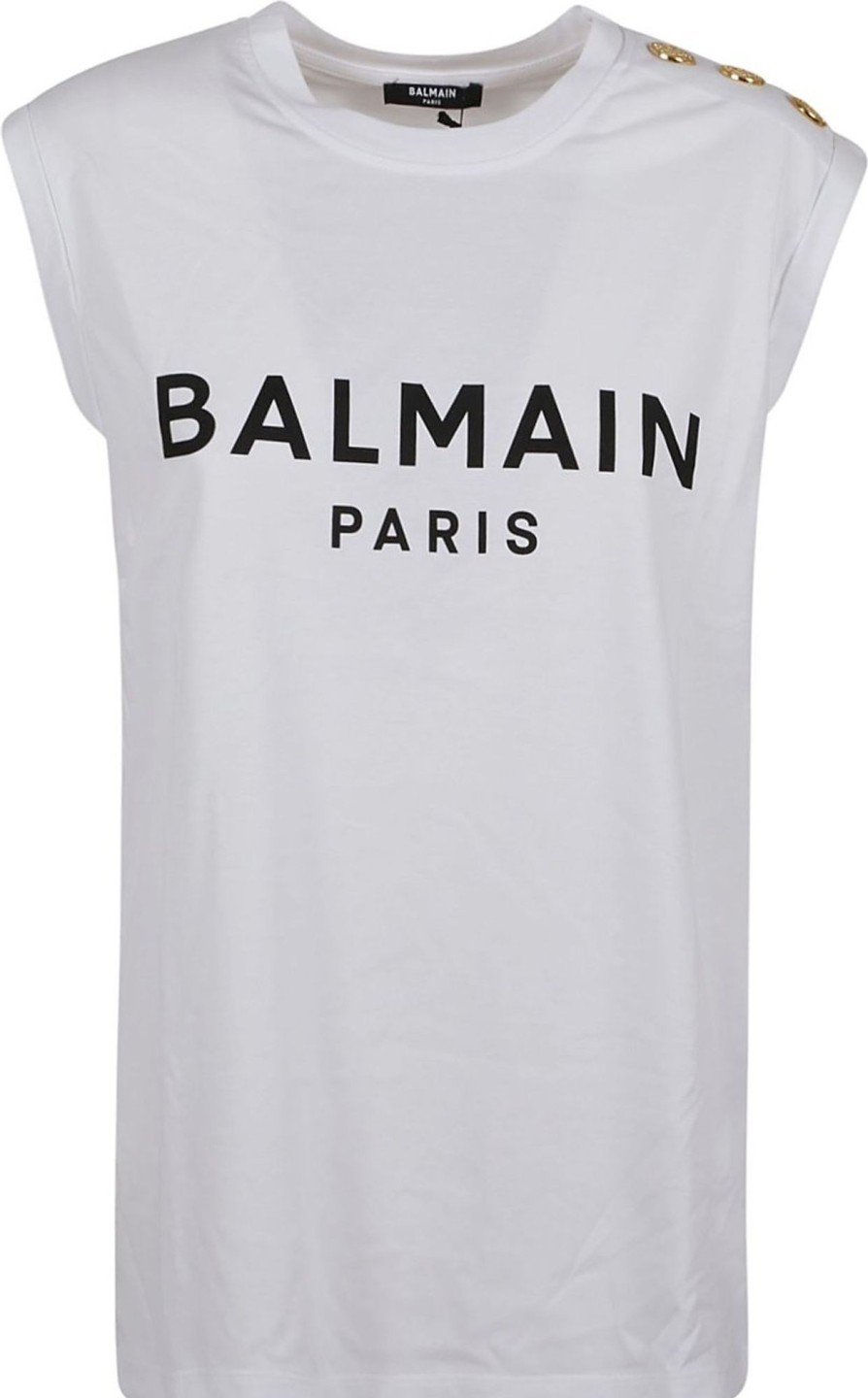 Dames Balmain | Balmain Btn Balmain Print Tank Top Wit