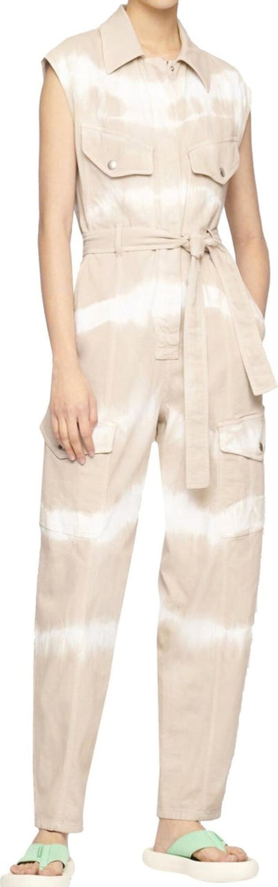 Dames Stella McCartney | Stella Mccartney Stella Mccartney Tie-Dye Belted Denim Jumpsuit Beige