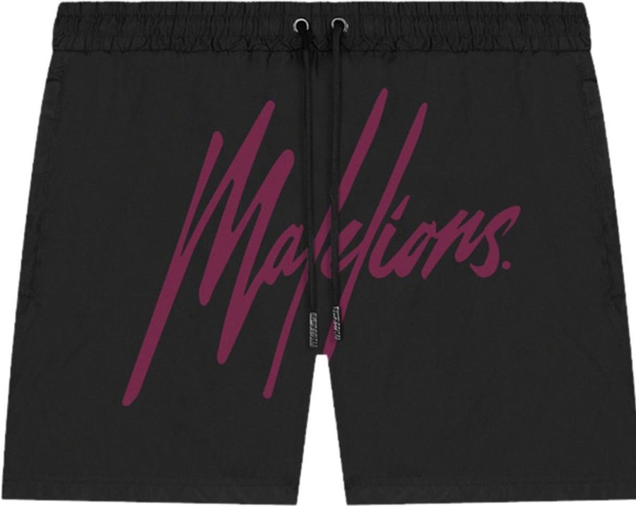 Heren Malelions | Malelions Essentials Swimshort - Black/Cherry Zwart