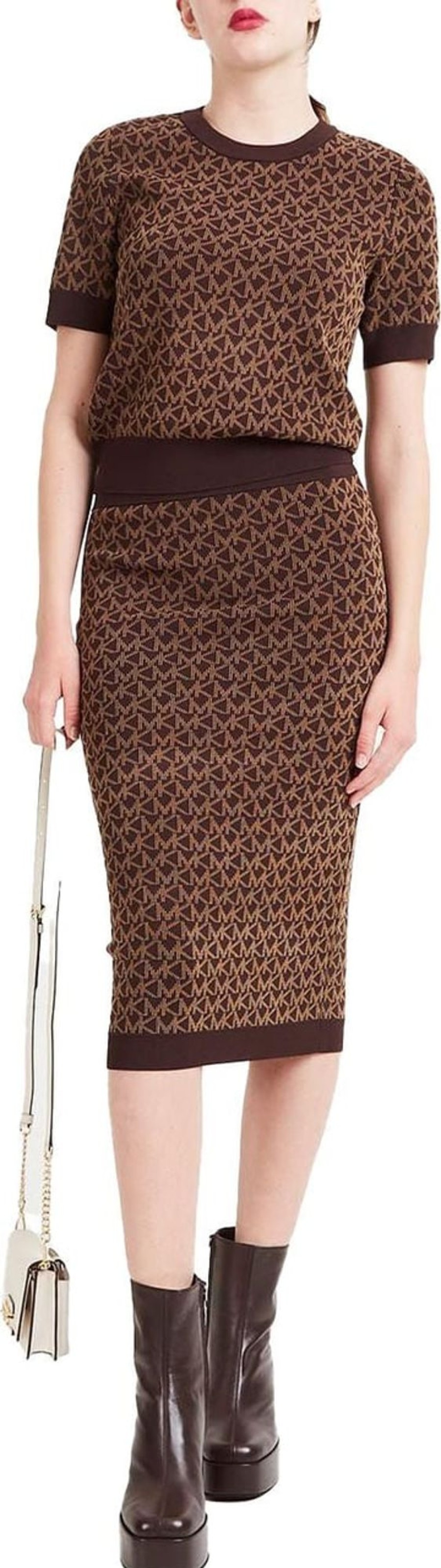 Dames Michael Kors | Michael Kors Logo Pencil Skirt Bruin