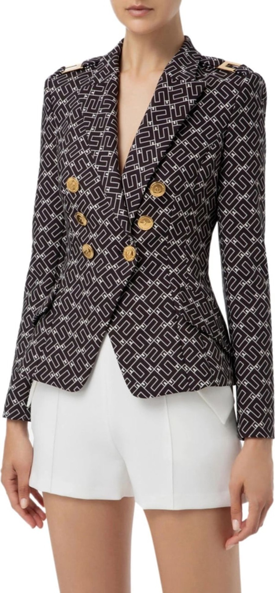 Dames Elisabetta Franchi | Elisabetta Franchi Blazer Logoprint Nero Burro Zwart