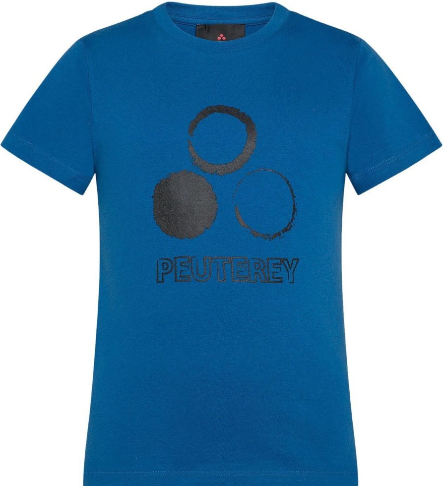 Kids Peuterey Tops | Peuterey Carpinus S6 Kid - T-Shirt Met Gedrukt Logo Op De Voorkant Blauw