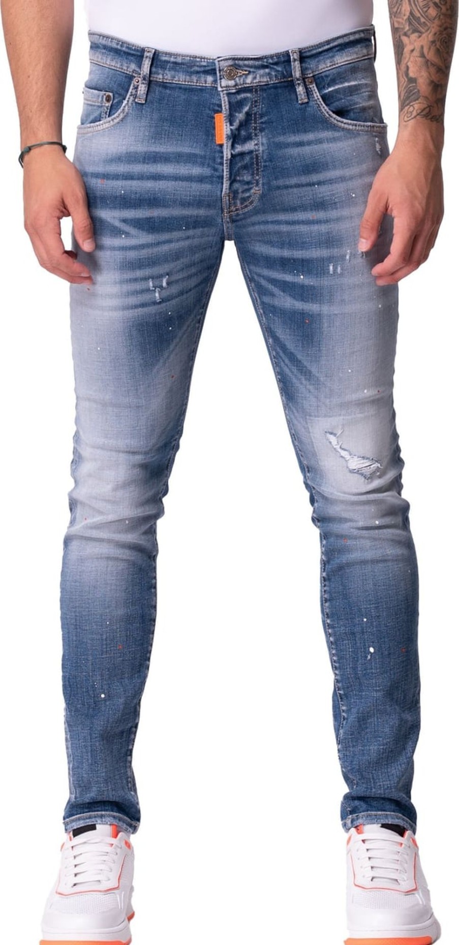 Heren My Brand | My Brand Orange And White Spots Jeans Blauw