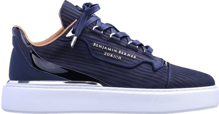 Heren Benjamin Berner | Benjamin Berner 3D Striped Embossed Nubuck Sneaker Blauw