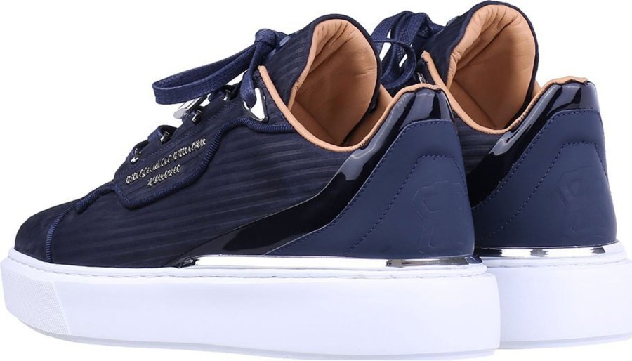 Heren Benjamin Berner | Benjamin Berner 3D Striped Embossed Nubuck Sneaker Blauw