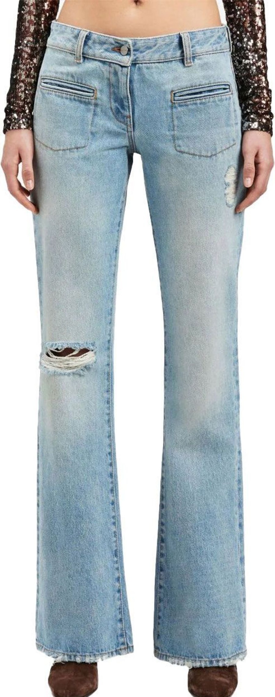 Dames Palm Angels | Palm Angels Low-Rise Bootcut Jeans Blauw