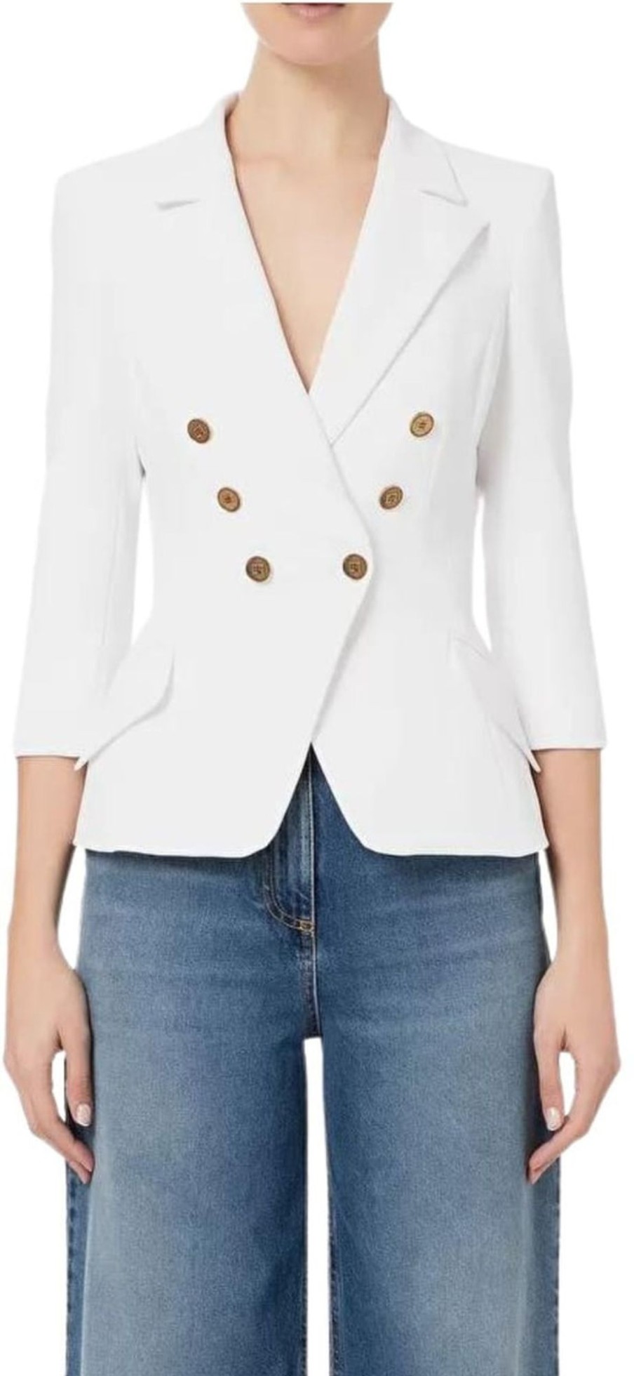 Dames Elisabetta Franchi | Elisabetta Franchi Giacca Blazer Donna Doppiopetto Wit