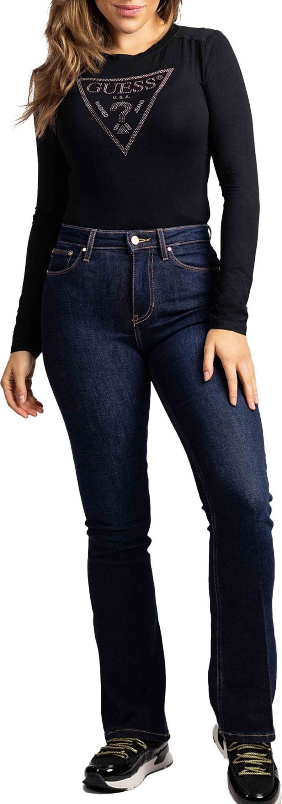 Dames Guess | Guess Sexy Flare Jeans Dames Donkerblauw Blauw