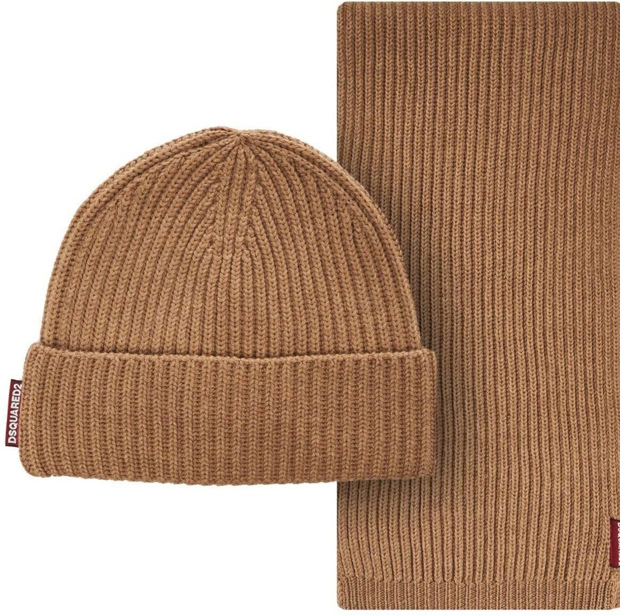 Dames Dsquared2 | Dsquared2 Knit Beanie And Scarf Bruin