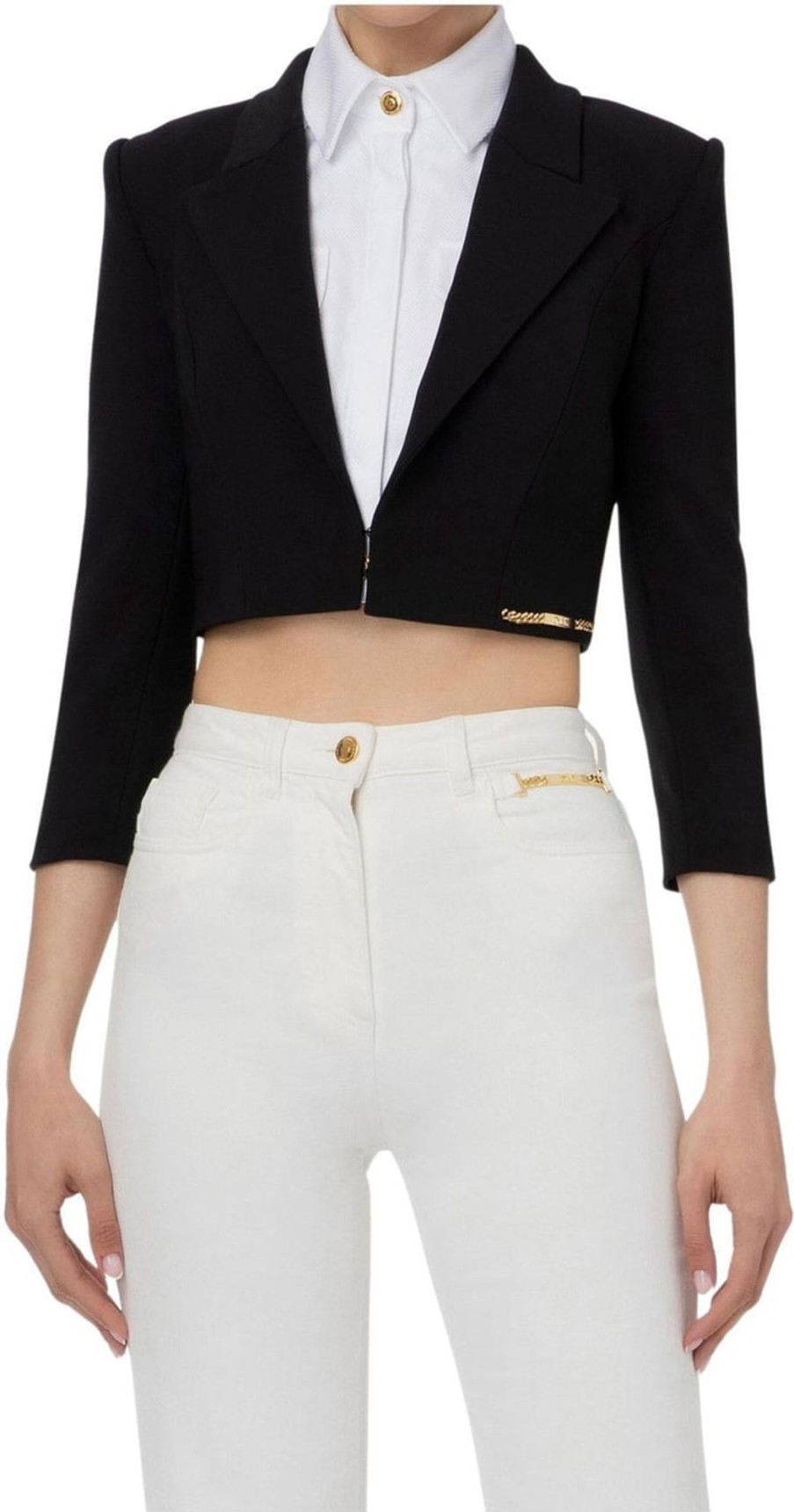 Dames Elisabetta Franchi | Elisabetta Franchi Blazer Donna Cropped Monopetto Zwart