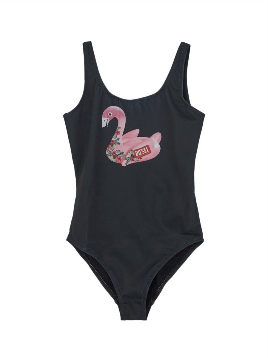 Kids Diesel Badkleding | Diesel One-Piece Swimsuit With Flamingo Print Zwart