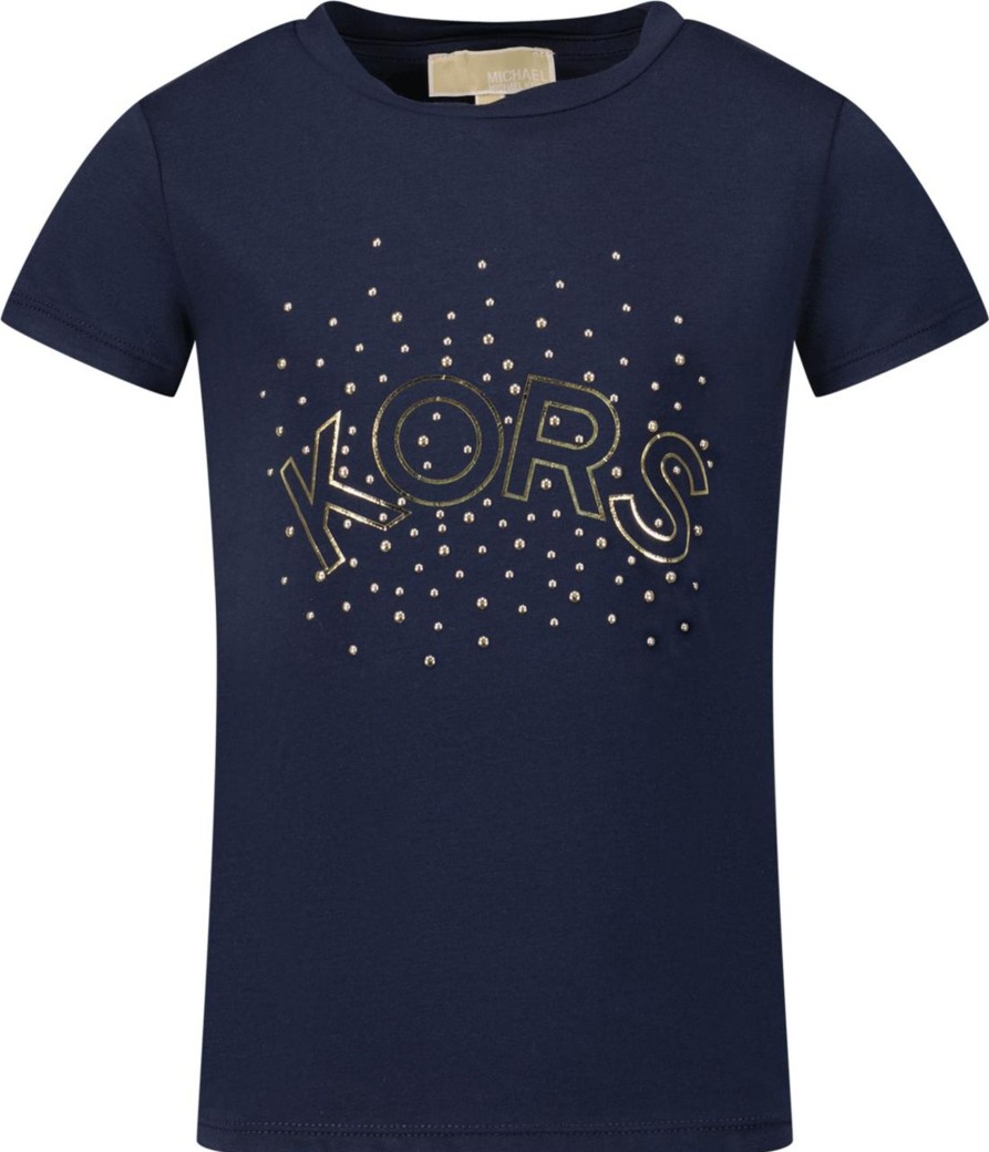 Kids Michael Kors Tops | Michael Kors Michael Kors Kinder Meisjes T-Shirt Navy Blauw