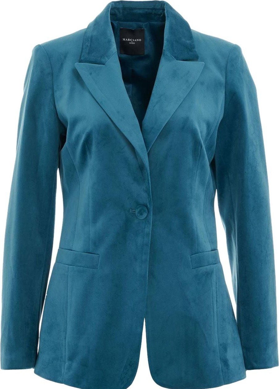 Dames Guess | Guess Blazer Single Breasted In Velvet Blauw