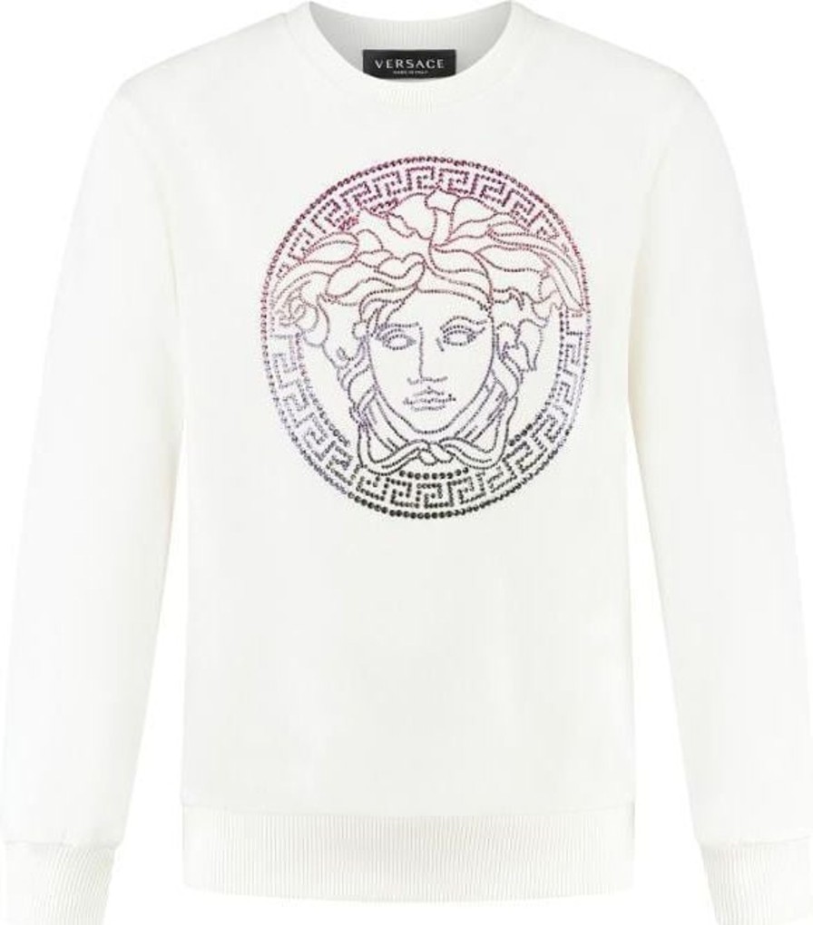 Kids Versace Truien | Versace Sweatshirt Fleece + Medusa Strass Embroidery Wit