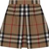 Kids Burberry Rokken | Burberry Exaggerated Check Pleated Cotton Skirt Beige