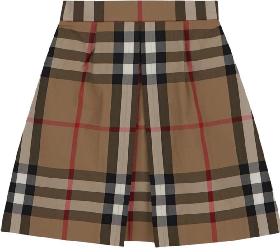 Kids Burberry Rokken | Burberry Exaggerated Check Pleated Cotton Skirt Beige