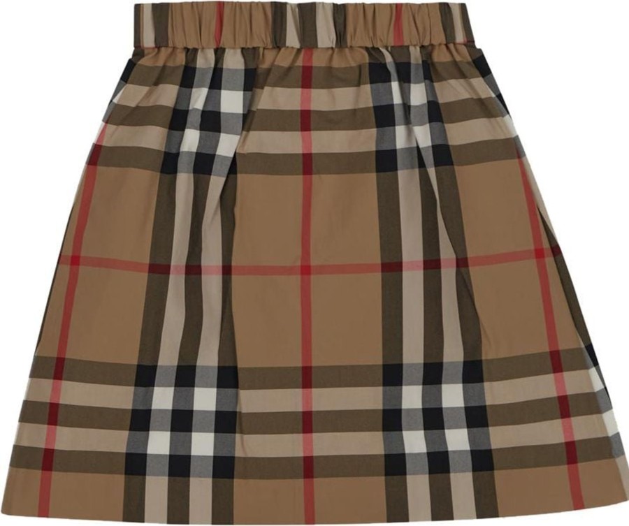 Kids Burberry Rokken | Burberry Exaggerated Check Pleated Cotton Skirt Beige