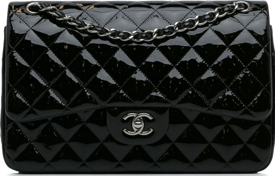 Dames Chanel | Chanel Jumbo Classic Patent Double Flap Zwart