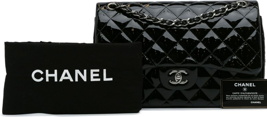 Dames Chanel | Chanel Jumbo Classic Patent Double Flap Zwart