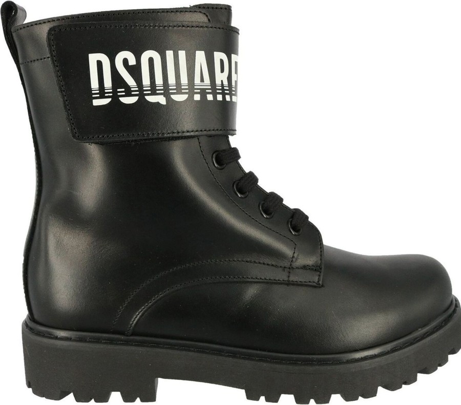 Kids Dsquared2 Schoenen | Dsquared2 Boots Zwart Met Logoband Zwart