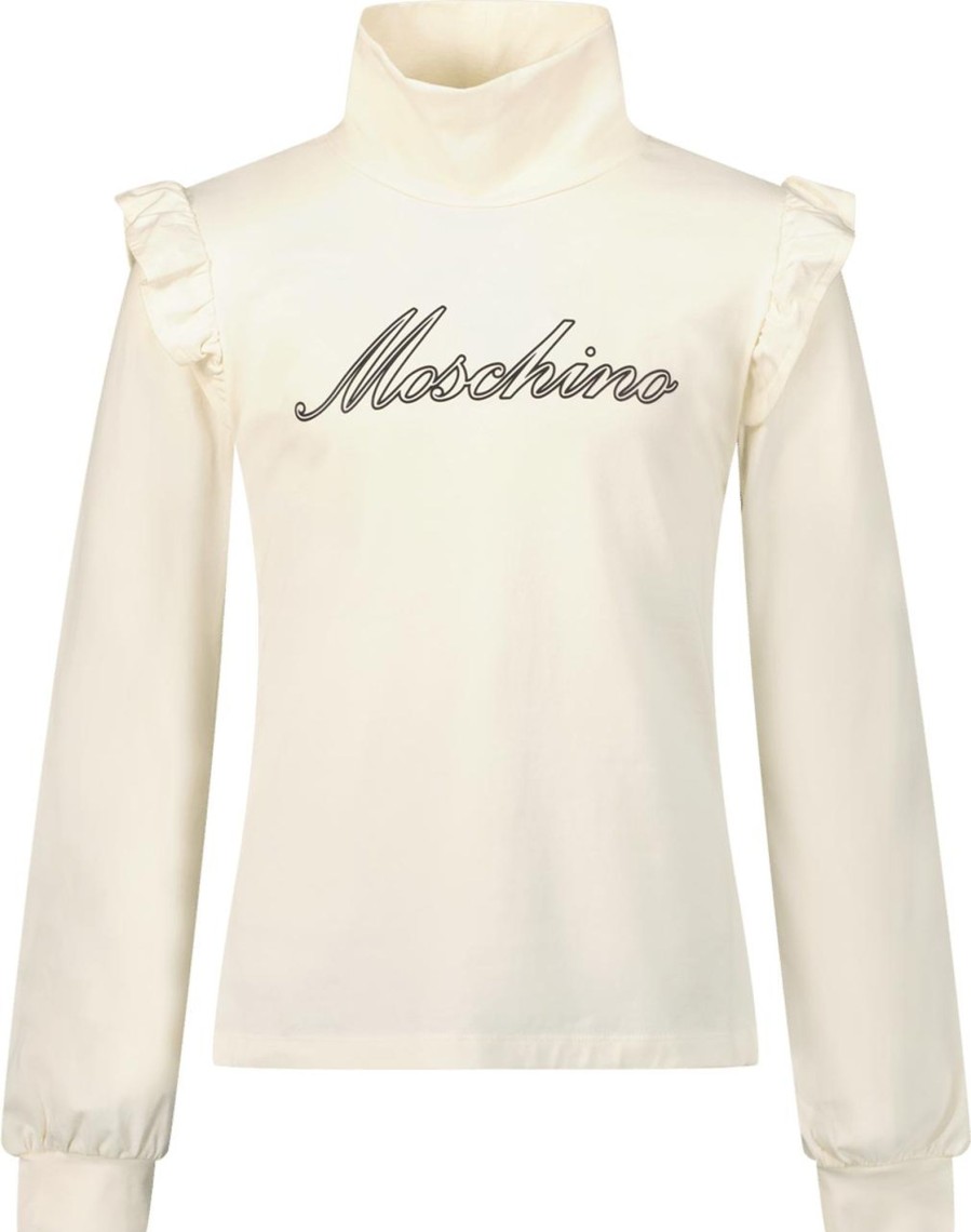 Kids Moschino Tops | Moschino Moschino Kinder Meisjes T-Shirt Off White Wit