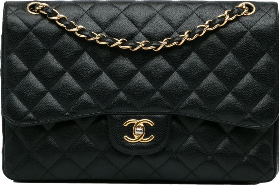 Dames Chanel | Chanel Jumbo Classic Caviar Double Flap Zwart