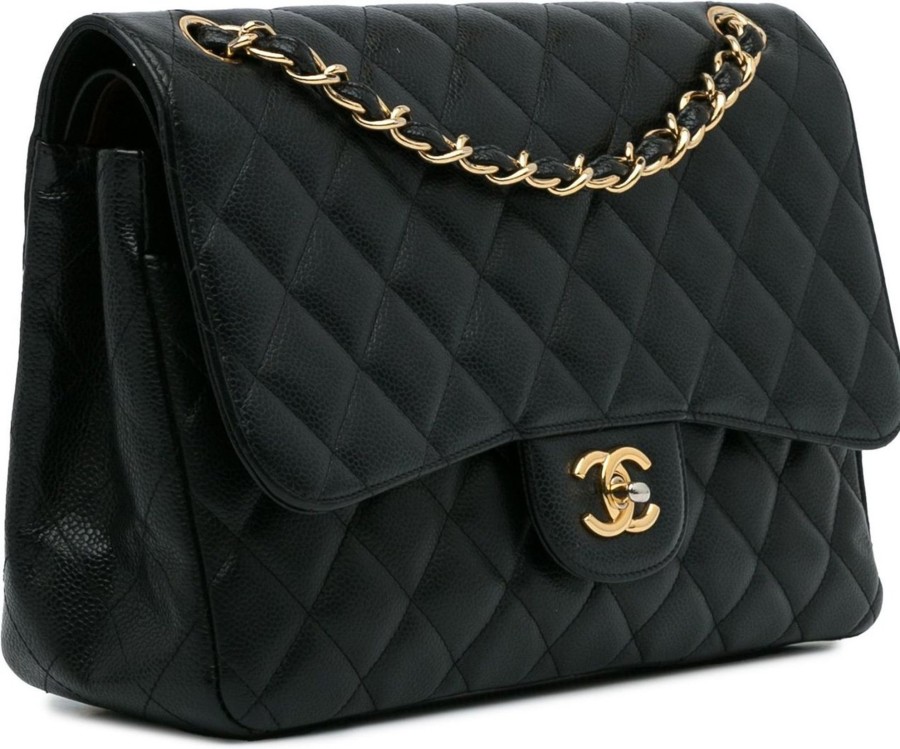 Dames Chanel | Chanel Jumbo Classic Caviar Double Flap Zwart