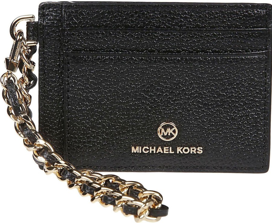 Dames Michael Kors | Michael Kors Small Chain Credit Card Holder Black Zwart