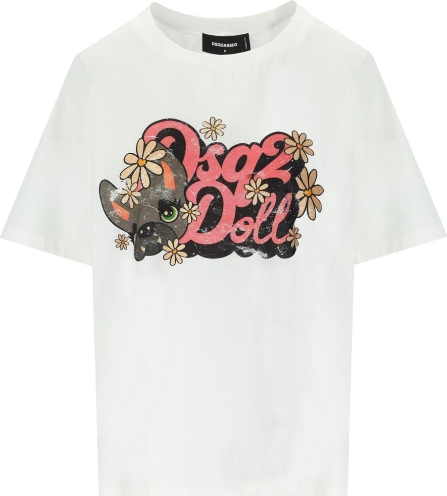 Dames Dsquared2 | Dsquared2 Hilde Doll Easy Fit White T-Shirt White Wit