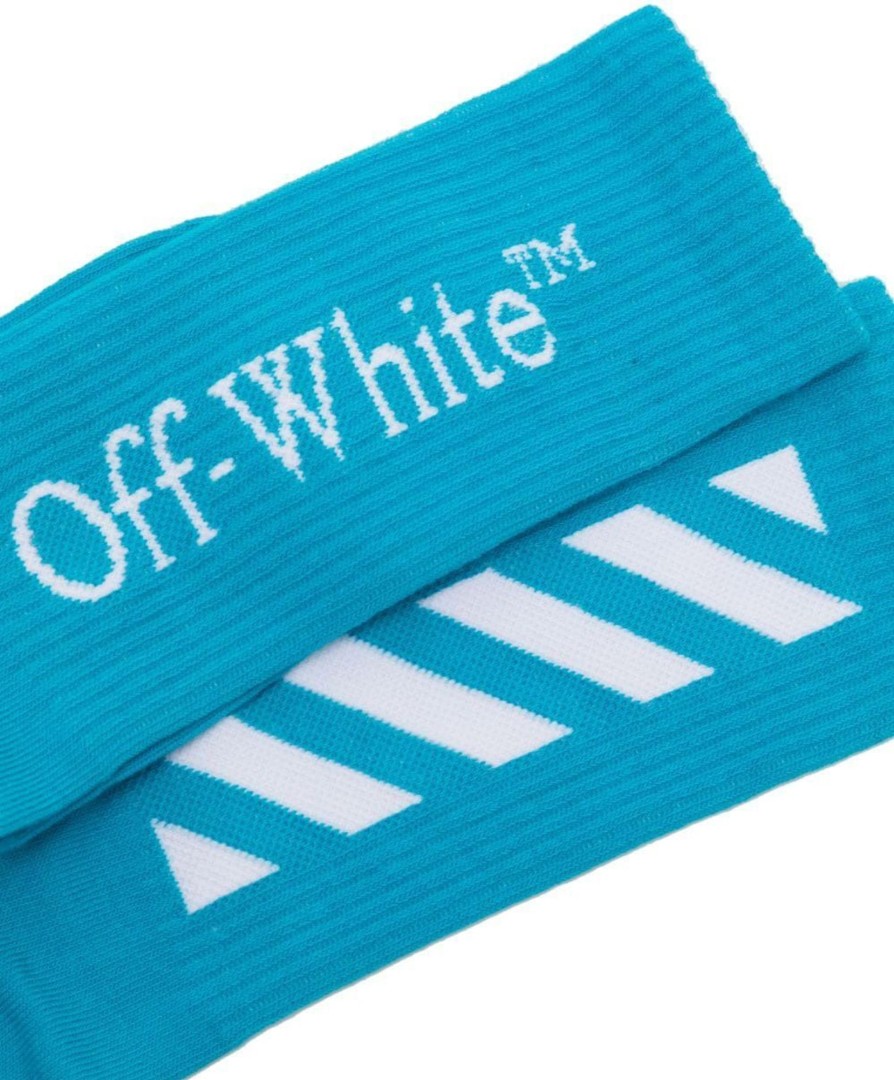 Kids OFF-WHITE Accessoires | Off-White Off White Diagonal Socks Blue Blauw