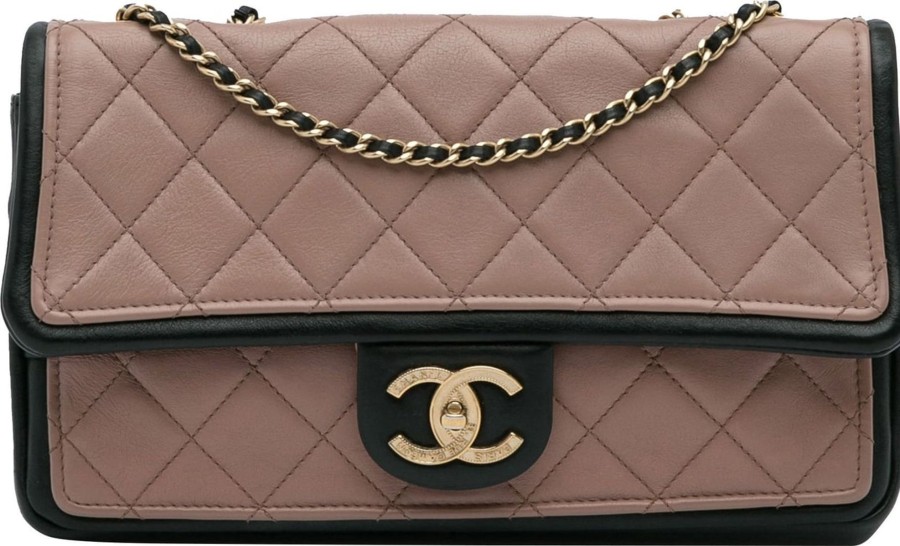 Dames Chanel | Chanel Two Tone Calfskin Flap Bruin