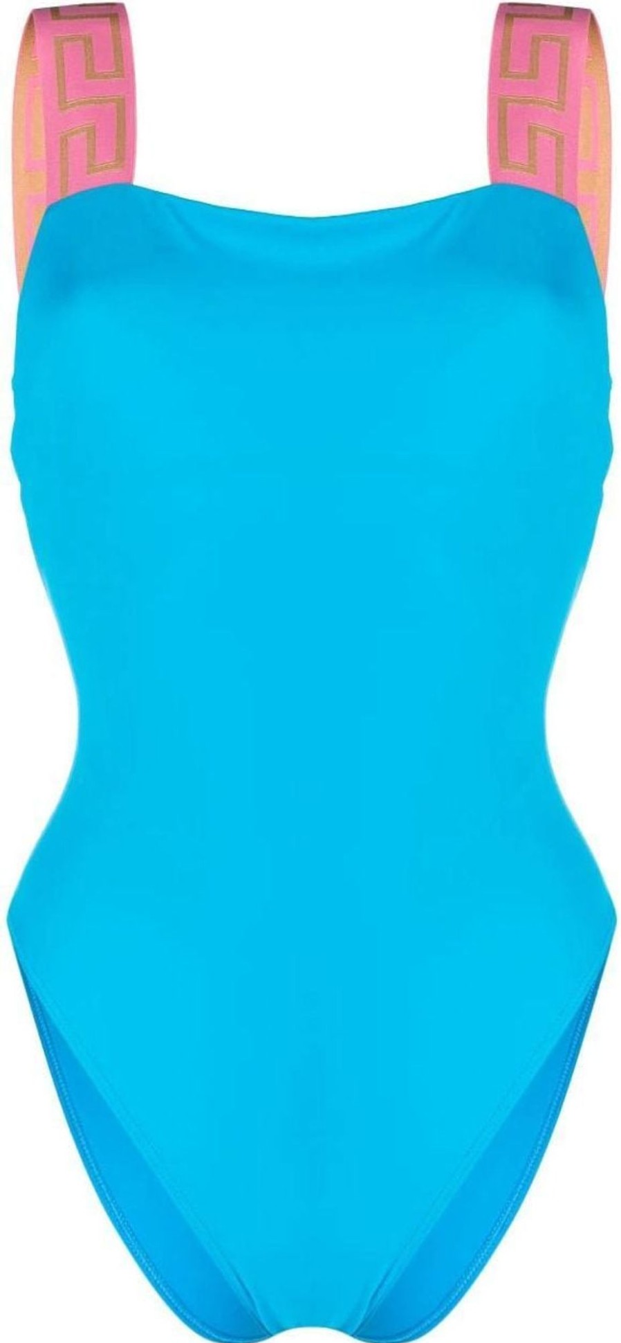 Dames Versace | Versace Greca Border Square-Neck Swimsuit Blauw