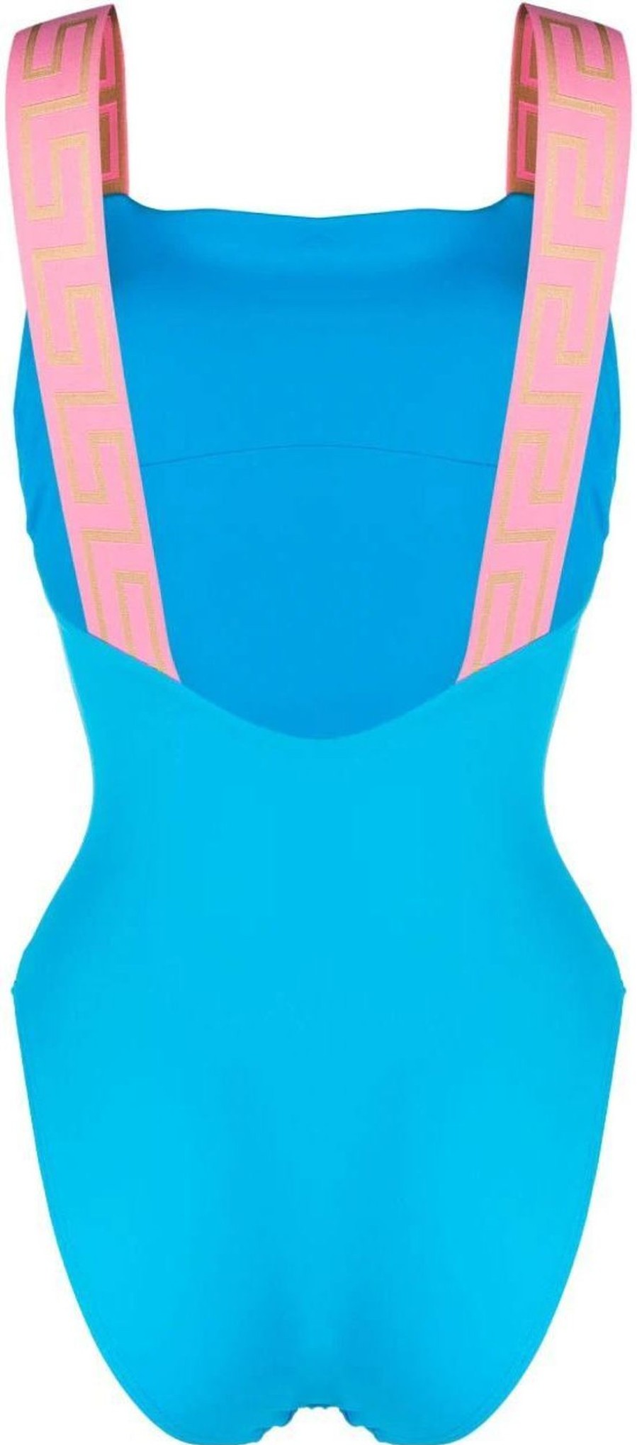 Dames Versace | Versace Greca Border Square-Neck Swimsuit Blauw