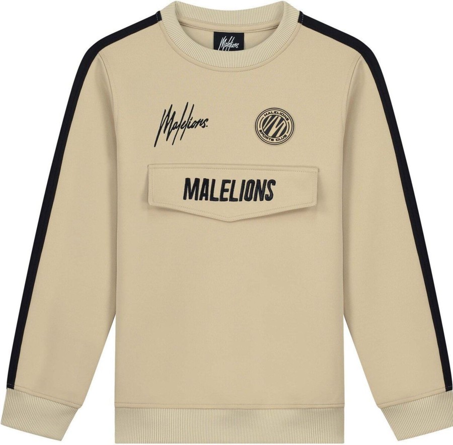 Kids Malelions Truien | Malelions Academy Sweater - Sand/Black Beige