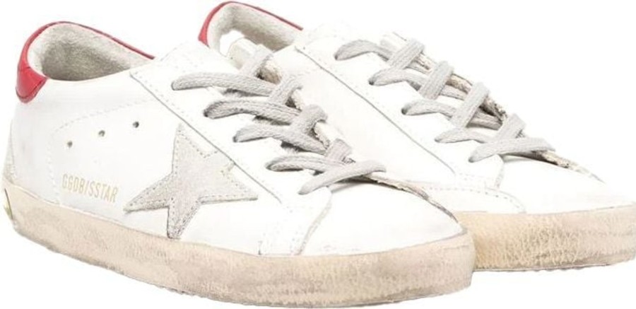 Kids Golden Goose Sneakers | Golden Goose Super-Star Leather Upper And Heel White Wit