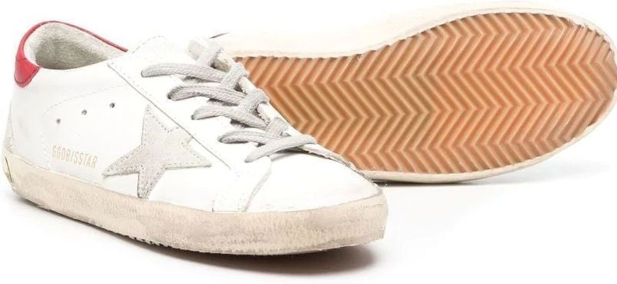 Kids Golden Goose Sneakers | Golden Goose Super-Star Leather Upper And Heel White Wit