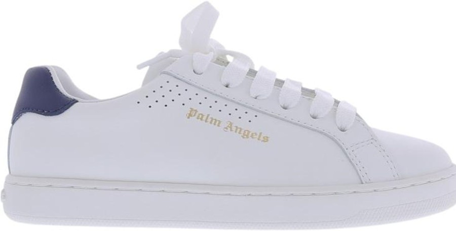 Kids Palm Angels Sneakers | Palm Angels New Tennis Sneaker Calf Lea Wh Wit