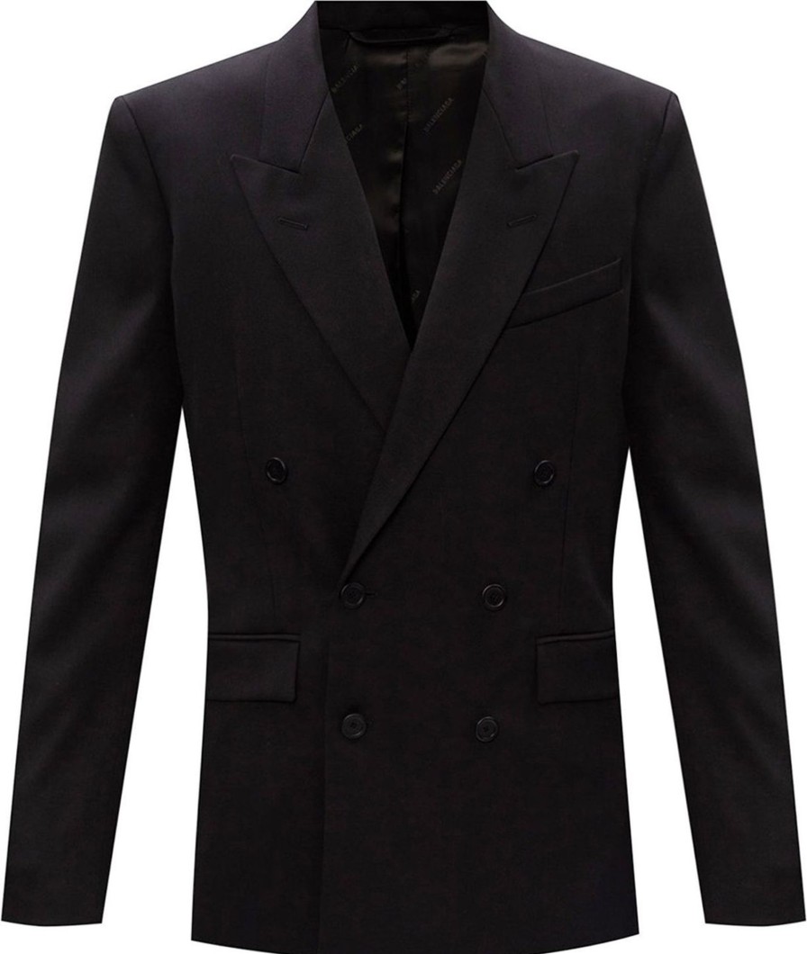 Heren Balenciaga | Balenciaga Balenciaga Double-Breasted Blazer Zwart