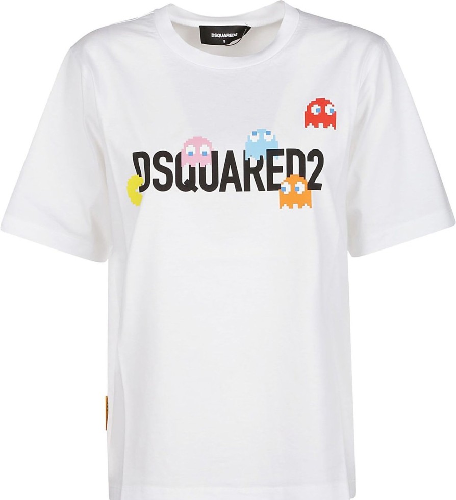 Dames Dsquared2 | Dsquared2 Pac-Man Easy Fit T-Shirt White Wit