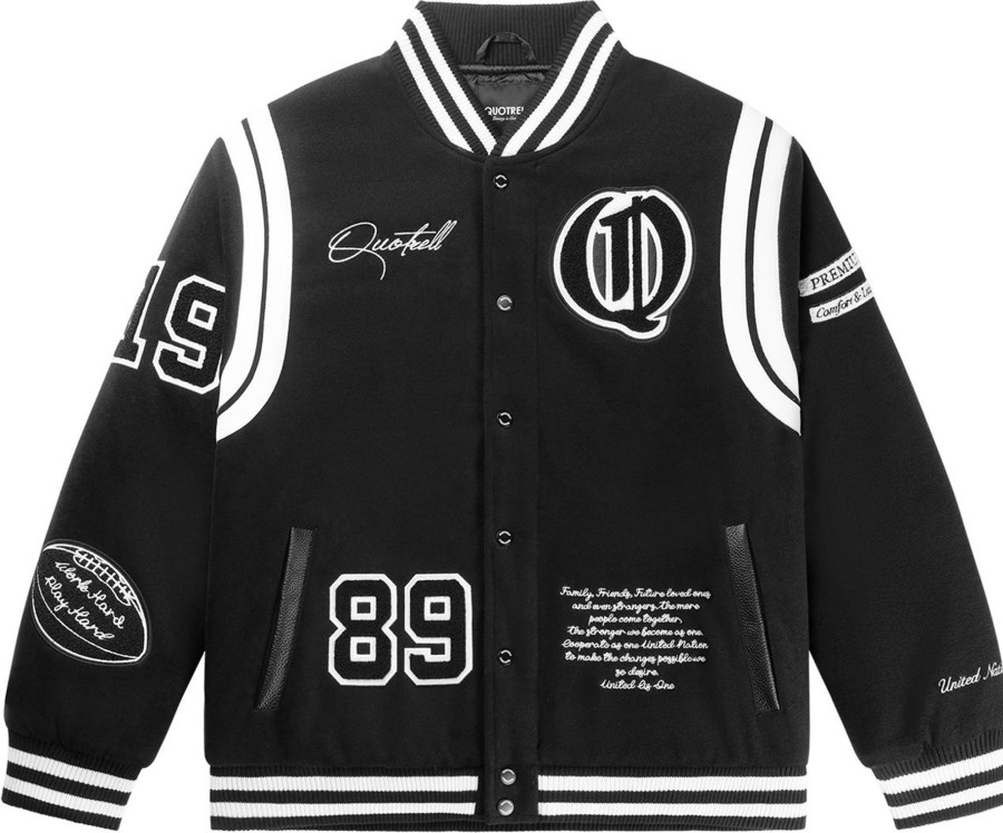 Dames Quotrell | Quotrell University Football Jacket | Black/White Zwart