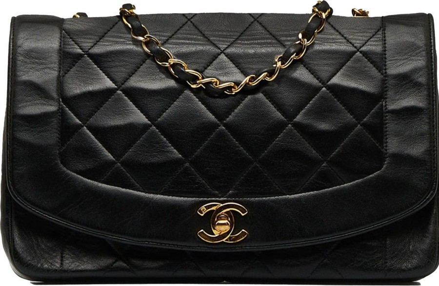 Dames Chanel | Chanel Medium Lambskin Diana Flap Zwart