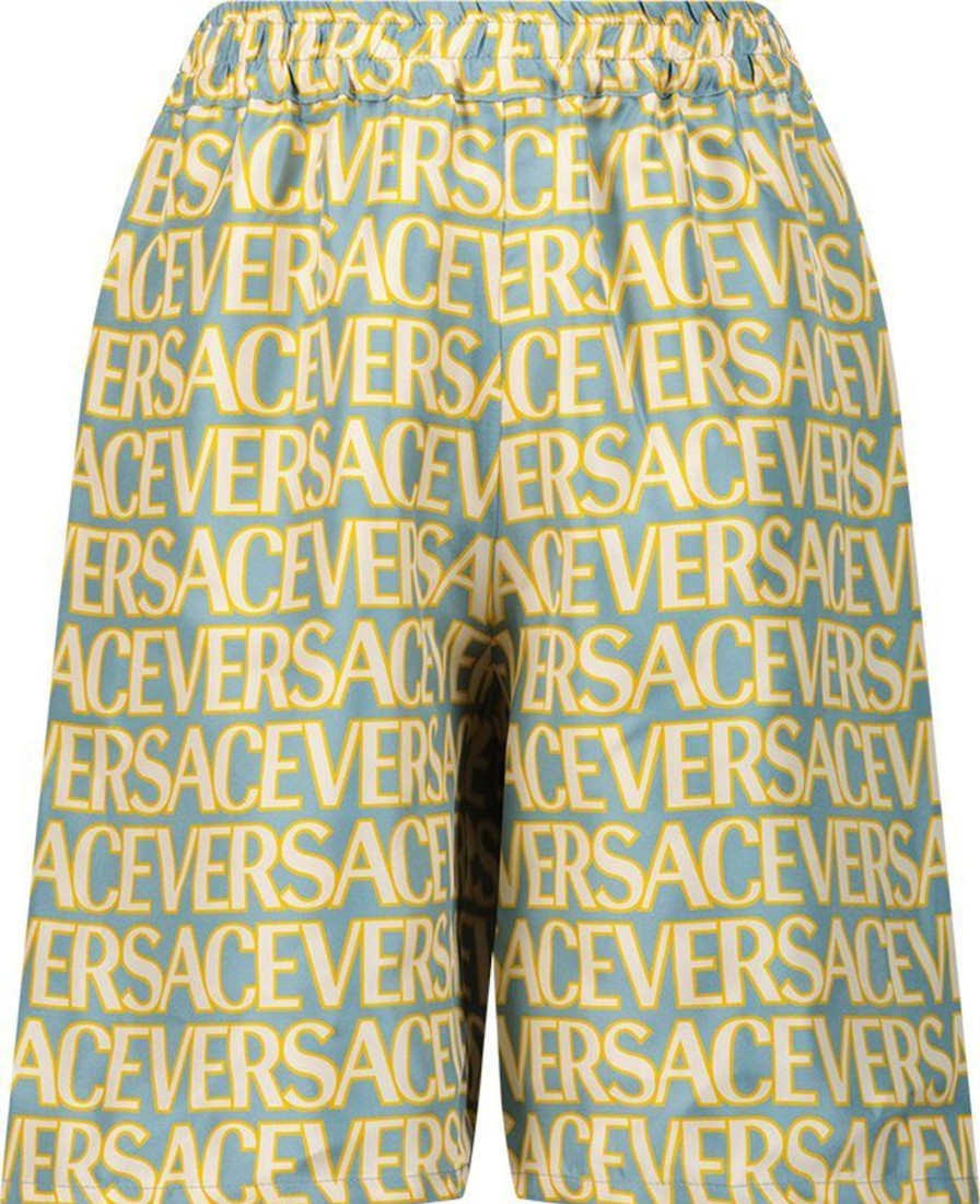 Kids Versace Shorts | Versace All-Over Logo Silk Shorts Blauw