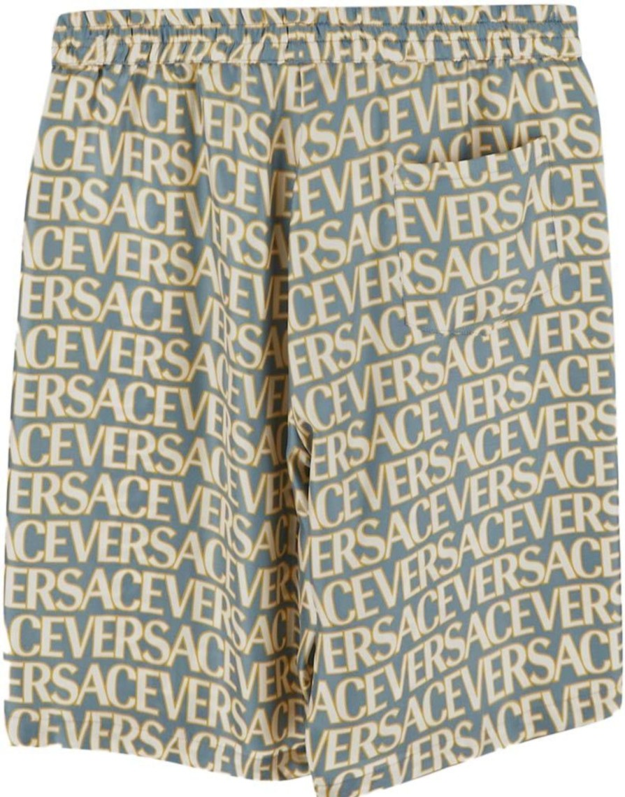 Kids Versace Shorts | Versace All-Over Logo Silk Shorts Blauw